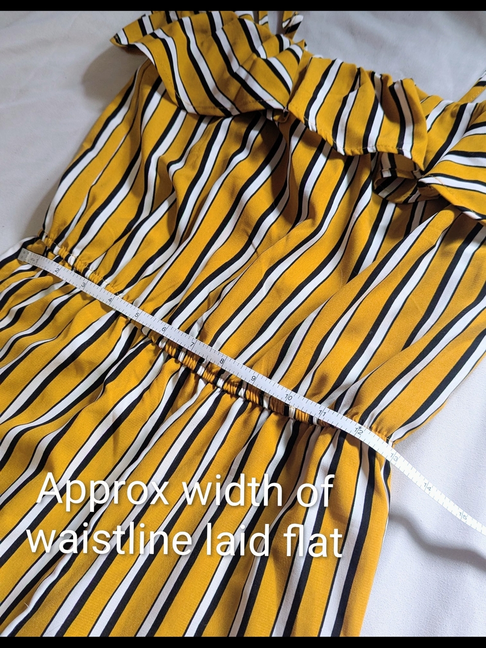 Size Small Bluenotes EUC Yellow White Striped Wide Leg Ruffle Jumpsuit Romper - Picture 7 of 14